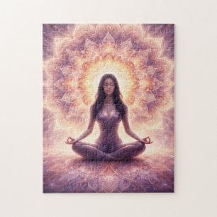 Glowing Mandala Meditation Woman Custom Name       Jigsaw Puzzle