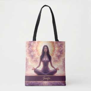 Glowing Mandala Meditation Woman Custom Name       Tote Bag