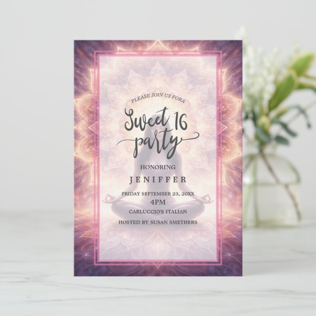 Glowing Mandala Meditation Woman Invitation (Standing Front)