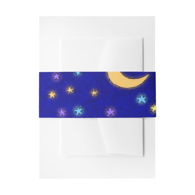 Glowing Moon and Stars Etching Pattern Bands Invitation Belly Band (Front Example)