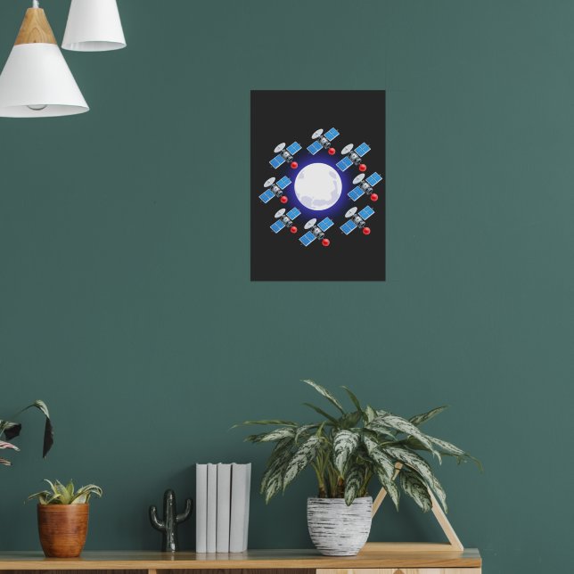 Glowing Moon Orb with Satellite Ring | Cosmic Poster (Living Room 1)