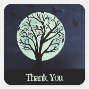 Glowing Moonlight with Crows and Tree Thank You Square Sticker
