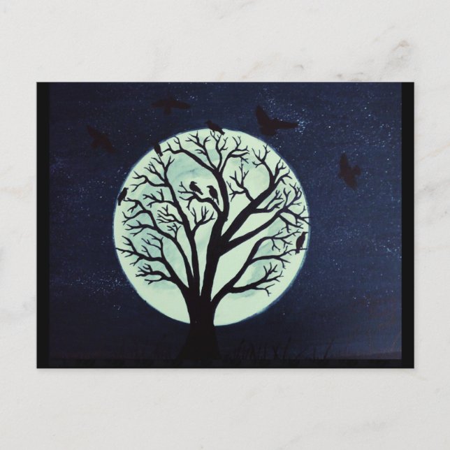 Glowing Moonlit Tree with Crows Postcard (Front)
