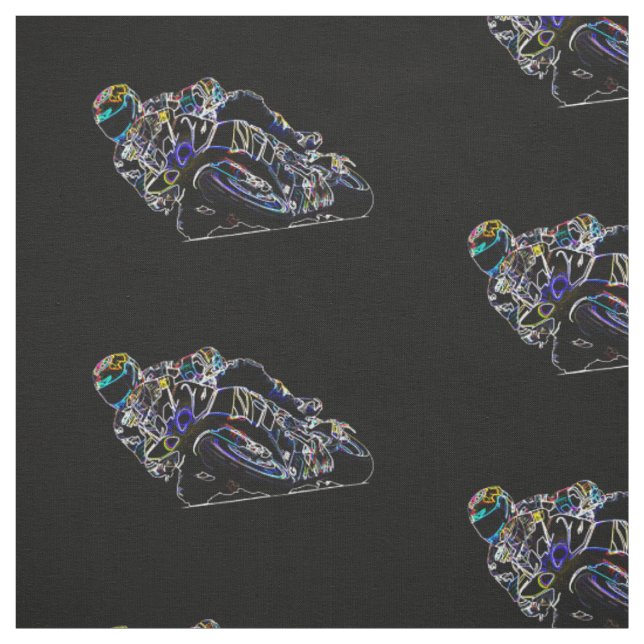 Glowing Motorcycle Rider Circle Racing Sketch Fabric (Swatch)
