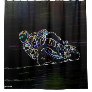 Glowing Motorcycle Rider Circle Racing Sketch Shower Curtain