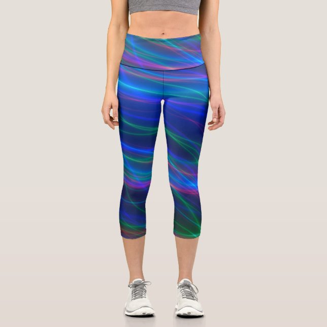Glowing Multicolored Rays  Capri Leggings (Front)