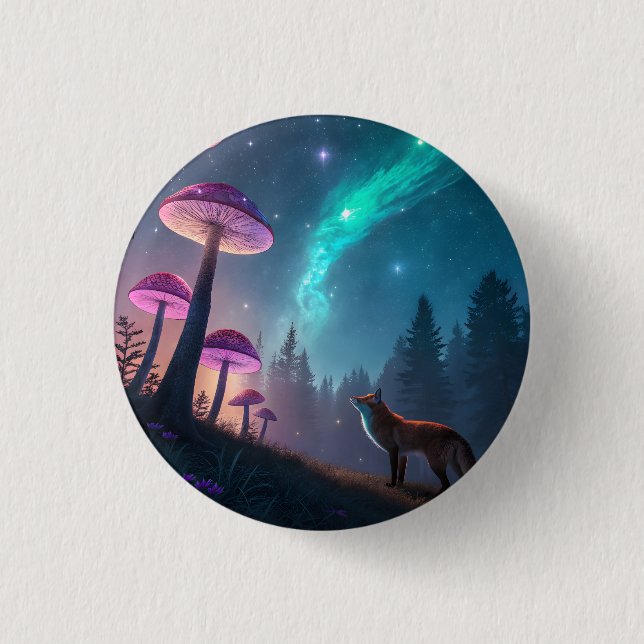 Glowing Mushroom Forest Fox Fantasy Art 3 Cm Round Badge (Front)
