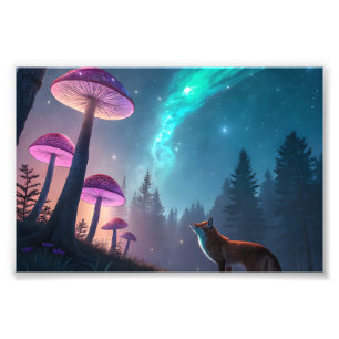 Glowing Mushroom Forest Fox Fantasy Art Photo Print