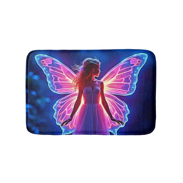 Glowing Mystical Butterfly Fairy Art Bath Mat (Front)