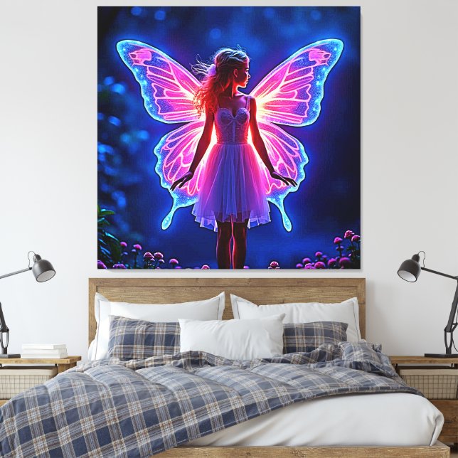 Glowing Mystical Butterfly Fairy Art Canvas Print (Insitu(Bedroom))