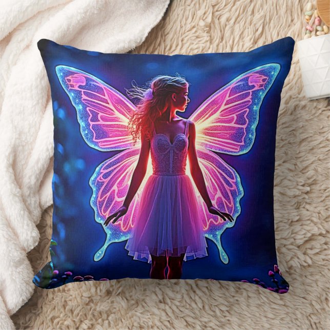 Glowing Mystical Butterfly Fairy Art Cushion (Blanket)