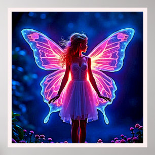Glowing Mystical Butterfly Fairy Art Poster