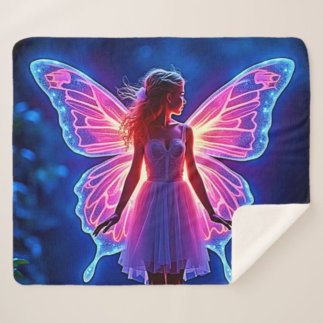 Glowing Mystical Butterfly Fairy Art Sherpa Blanket (Front (Horizontal))
