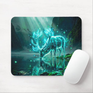 Glowing Mystical Neon Spirit Stag Fantasy Dark Mouse Pad