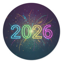 Glowing neon 2026 numbers with confetti and firewo