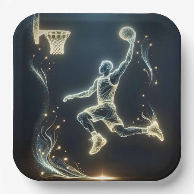 Glowing Neon Basketball Player  Paper Plate (Front)