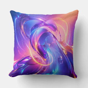 Glowing Neon Blue Purple Abstract Swirl Cushion