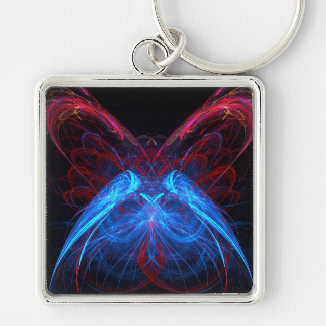 Glowing Neon Butterfly Flame Fractal Abstract Art Key Ring (Front)
