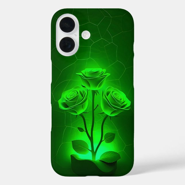 Glowing Neon Green Roses iPhone Case (Back)