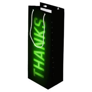 Glowing Neon Green Thanks Sign On Black Wine Gift Bag