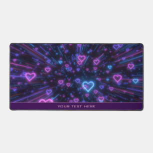 Glowing Neon Heart Galaxy Cosmic Love Burst Desk Mat