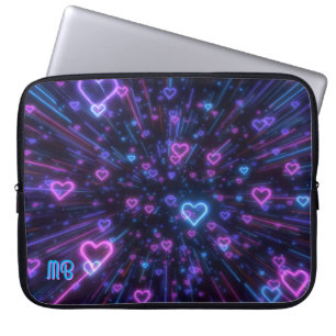 Glowing Neon Heart Galaxy Cosmic Love Burst Laptop Sleeve