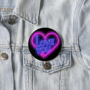 Glowing Neon Look Pink Blue Valentine Heart 7.5 Cm Round Badge