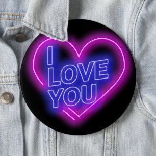 Glowing Neon Look Pink Blue Valentine Heart Coloss 6 Cm Round Badge