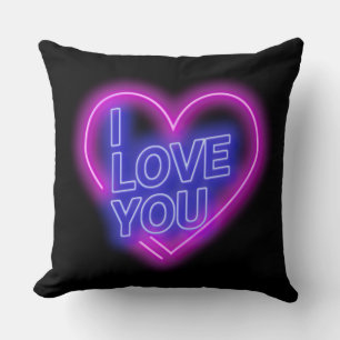 Glowing Neon Look Pink Blue Valentine Heart Large Cushion