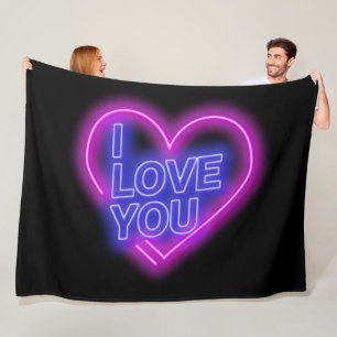 Glowing Neon Look Pink Blue Valentine Heart Large Fleece Blanket