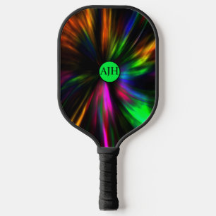 Glowing Neon Masculine Modern Initials Pickleball Paddle