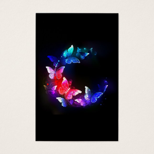 Glowing Neon Night Butterflies on Black background (Front)