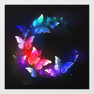 Glowing Neon Night Butterflies on Black background