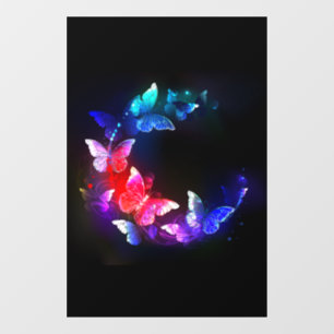 Glowing Neon Night Butterflies on Black background