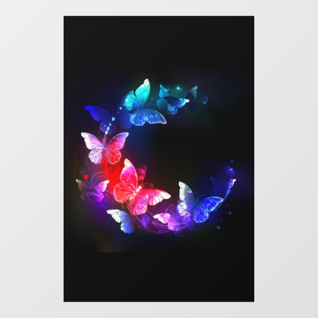 Glowing Neon Night Butterflies on Black background (Sheet)