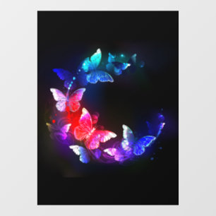 Glowing Neon Night Butterflies on Black background
