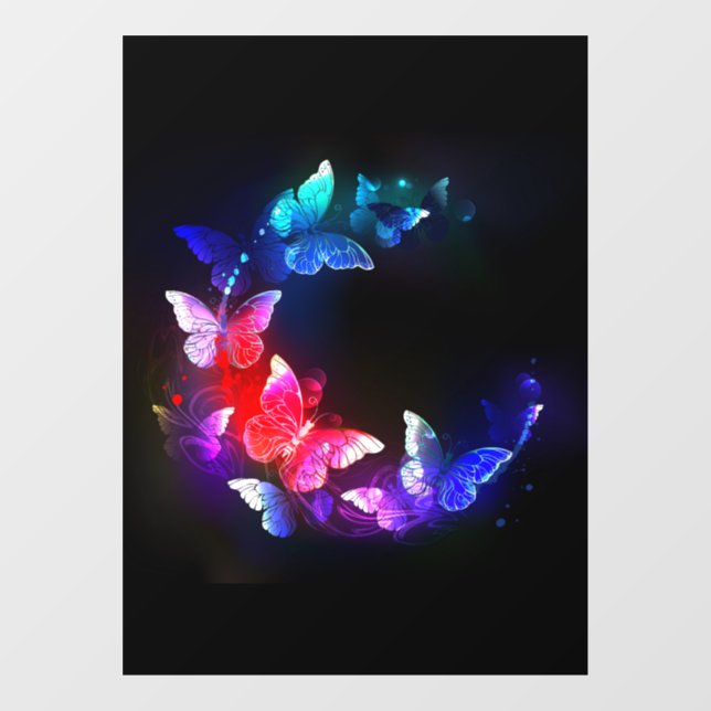 Glowing Neon Night Butterflies on Black background (Sheet)