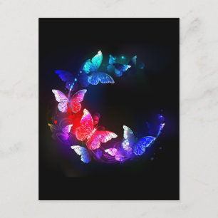 Glowing Neon Night Butterflies on Black background Advice Card