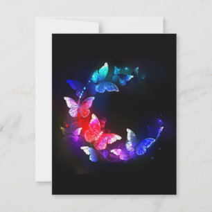Glowing Neon Night Butterflies on Black background Advice Card