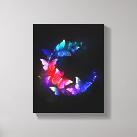 Glowing Neon Night Butterflies on Black background