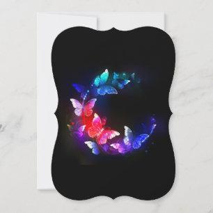Glowing Neon Night Butterflies on Black background Card