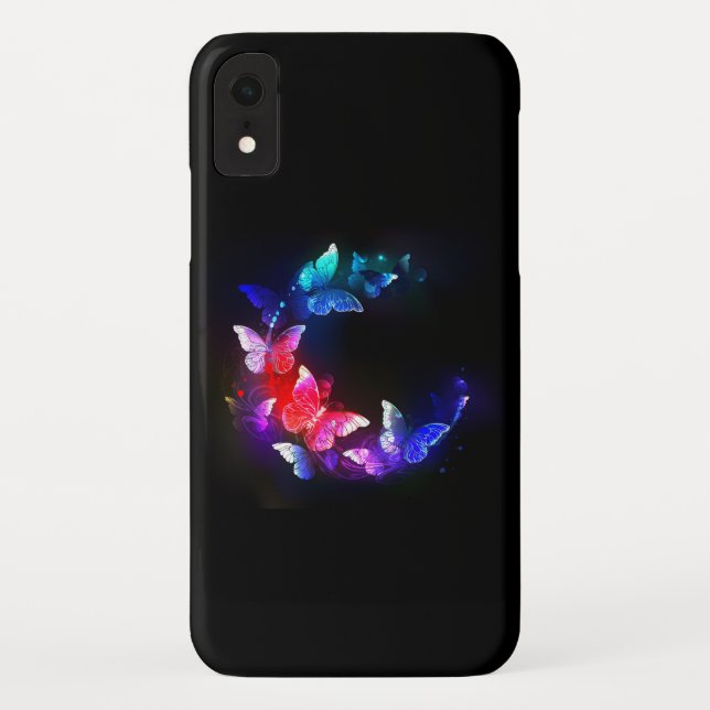 Glowing Neon Night Butterflies on Black background Case-Mate iPhone Case (Back)