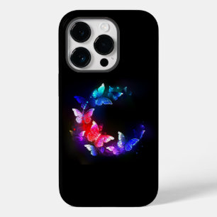 Glowing Neon Night Butterflies on Black background Case-Mate iPhone 14 Pro Case