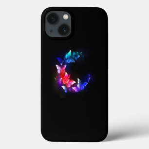 Glowing Neon Night Butterflies on Black background iPhone 13 Case