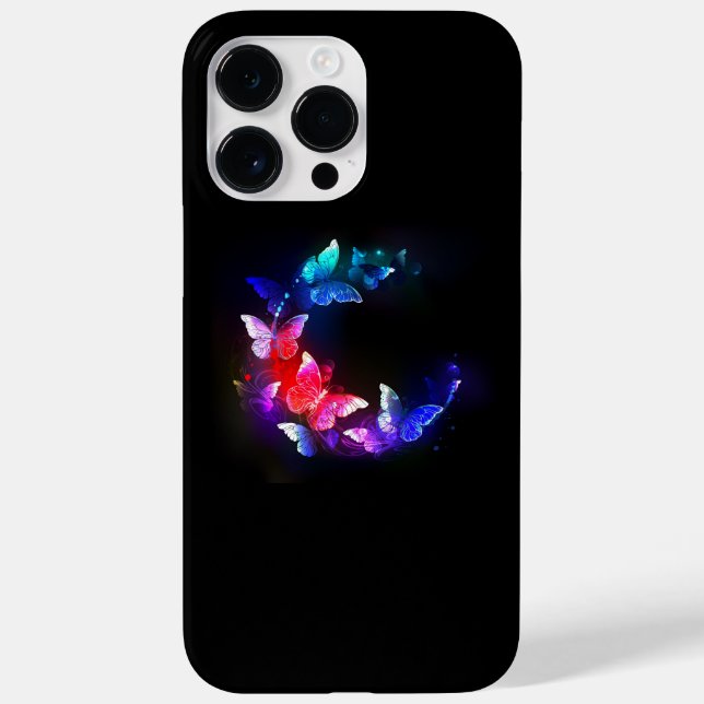 Glowing Neon Night Butterflies on Black background Case-Mate iPhone Case (Back)