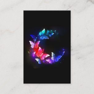 Glowing Neon Night Butterflies on Black background Discount Card