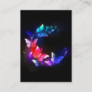 Glowing Neon Night Butterflies on Black background Discount Card