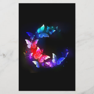 Glowing Neon Night Butterflies on Black background Flyer