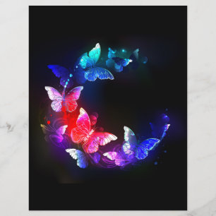 Glowing Neon Night Butterflies on Black background Flyer