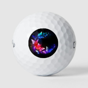 Glowing Neon Night Butterflies on Black background Golf Balls